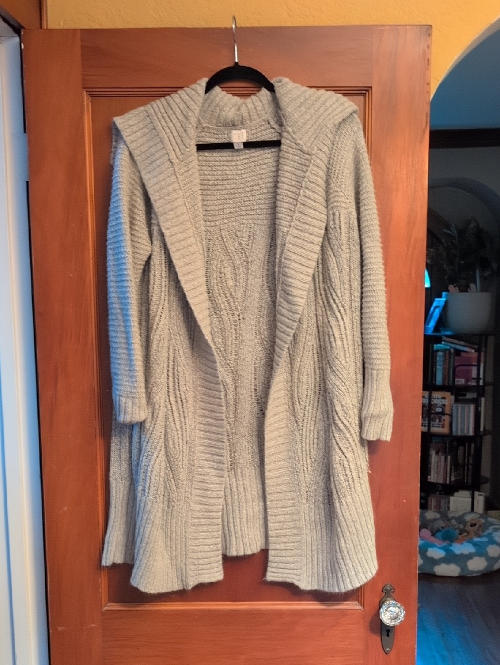 a new day Light Gray Hooded Cable Cardigan